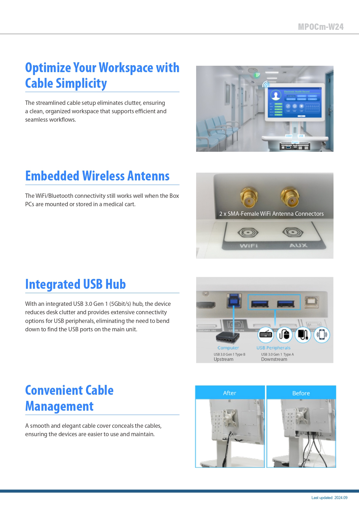 IEI MPOCm-W24 23.8 inch FHD Medical Monitor  IP65 front bezel 10-point PCAP touchscreen  Hot-swappable batteries