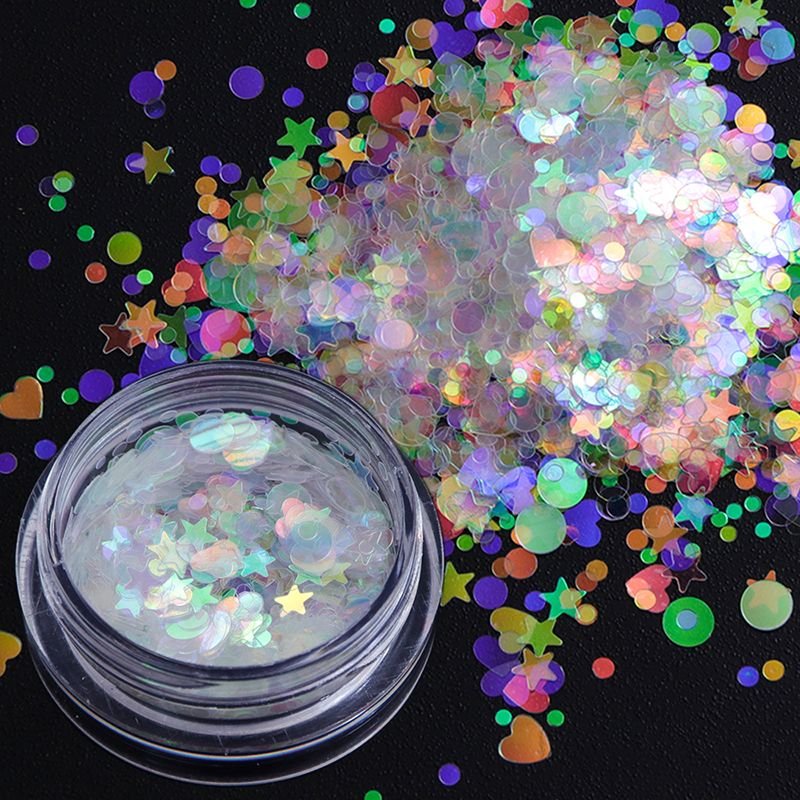 Iridescent and holographic Chunky glitters  for cosmetics, make up, nail art, decoration all festivals,craft, toys etc