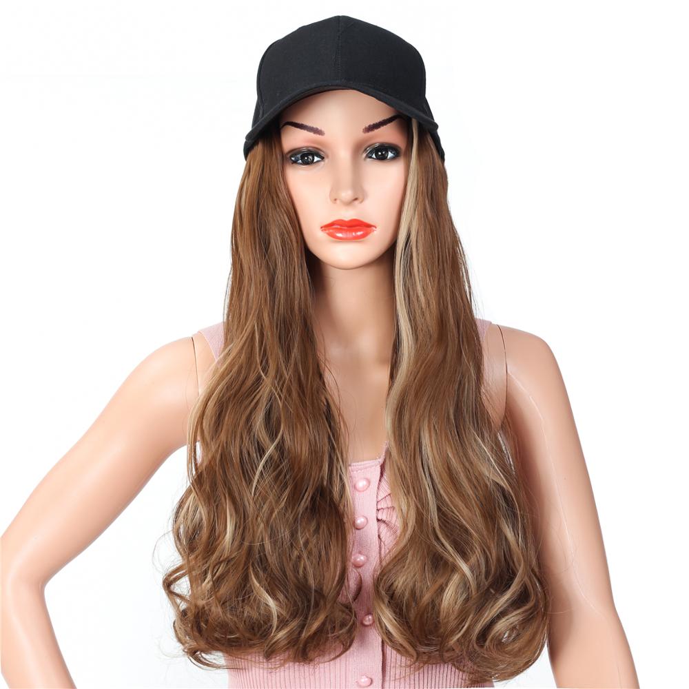 MYZYR Long Curly/Straight Wig with Hat Embroidery Hip Hop Hat Synthetic Adjustable Baseball Cap Wig Natural Fake Hair for Women