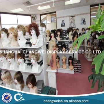 wood hair salon display shelf