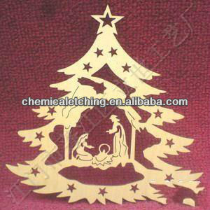 Etched Xmas ornaments,Etched Gold plated Xmas bookmarks,Etched copper craft