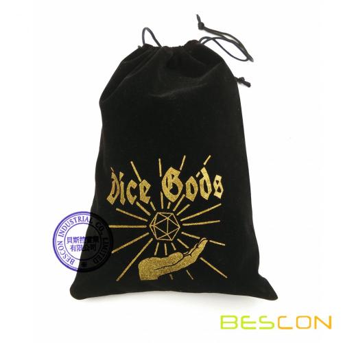 Customized Golden Printing Black Velvet Dice Pouch