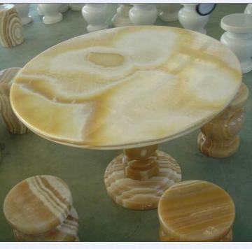 Yellow Onxy Kitchen Table Marble Table and Bench (HZX0410H)