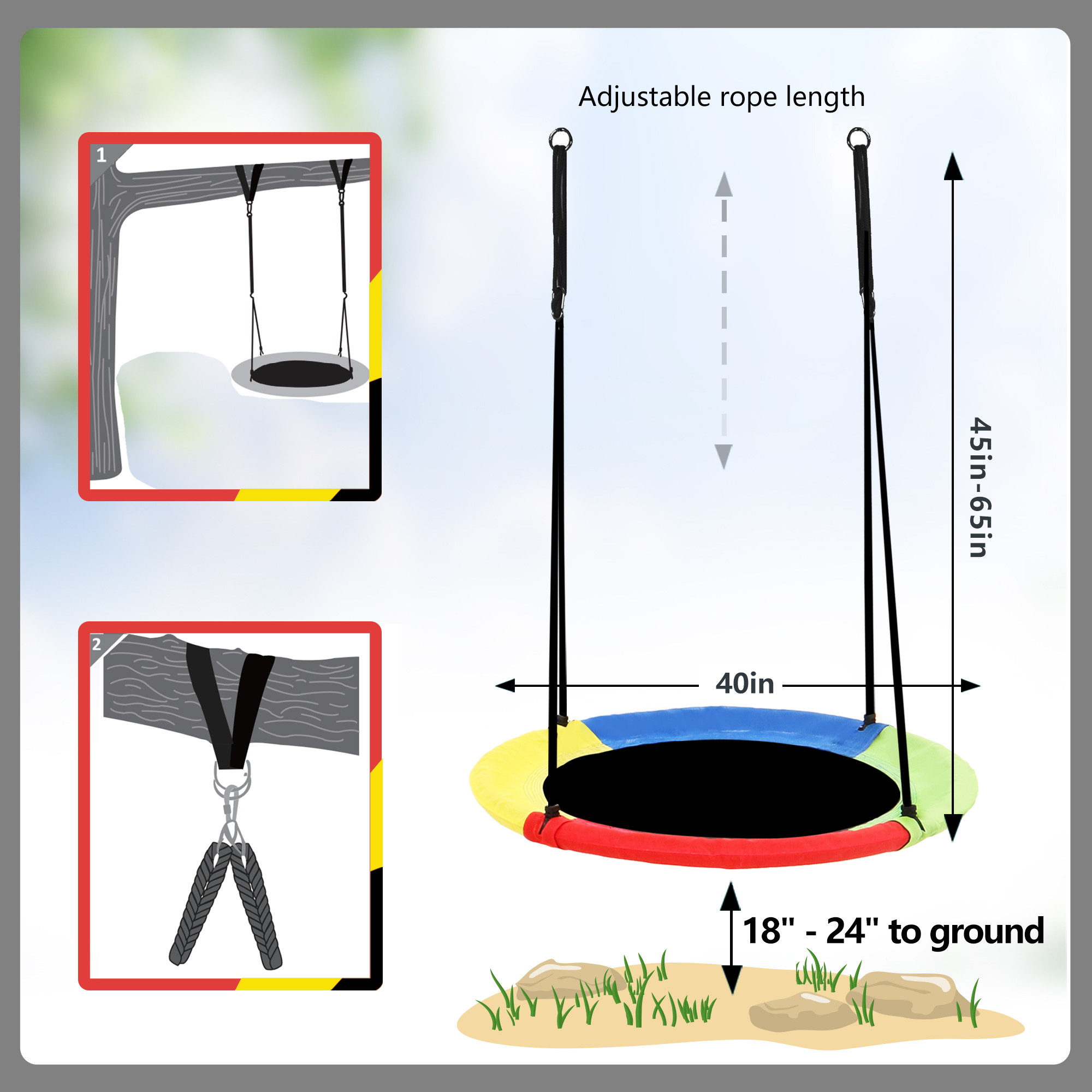 Swing del piattino per bambini e adulti - swing rotondo da 40 pollici, oscillazione esterna, swing per bambini, swing all'aperto