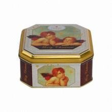 Octangular Gift Tin Box with CMYK Offset Printing, Measures 105 x 105 x 53mm