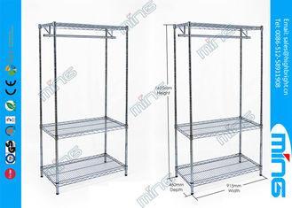 Chrome Plated Mobile Wire Shelving With Clothes Rail , Carb
