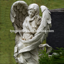 Hot sale garden hand carved white marble little angels cherubs with wings statues