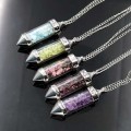 Healing Stone Chip 7 Chakra Pendulum Crystal Pendant Necklace with 80cm Chain Wish Bottle Necklace Dowsing Amulet