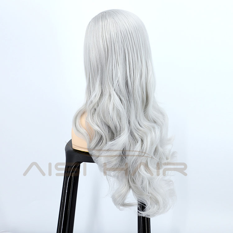 Aisi Hair New Design Vendor Cosplay Curly Long Wavy Body Wave Grey Lace Frontal Synthetic Hair For Black Women Lace Front Wig