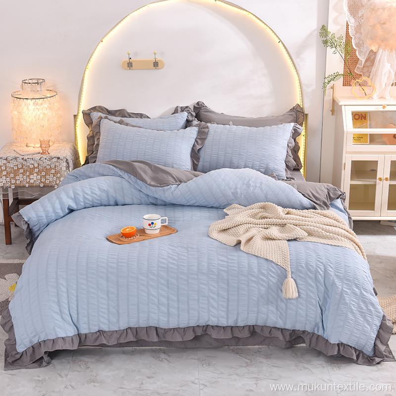 Orange cheap 100% cotton seersucker bedding set