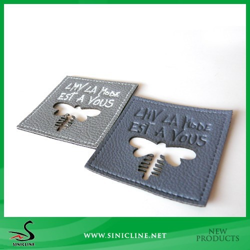 Sinicline Die Cut Logo Fashion PU Leather Patches for clothing and bag