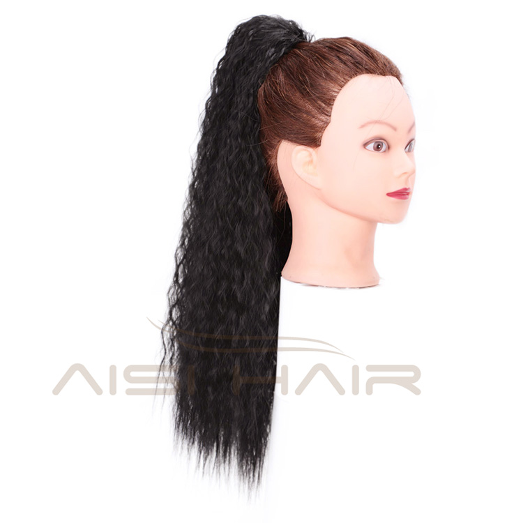 Aisi Hair Long Wavy Black Ponytail Hair Extensions Heat Resistant Synthetic Fiber Hairpieces with Two Plastic Combs