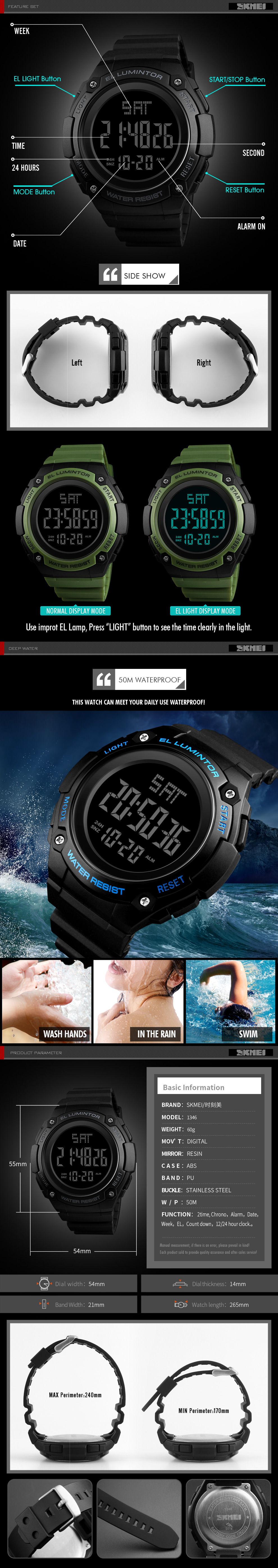 SKMEI 1346 Men Wholesale Watches in Bulk Waterproof Sport Digital Wrist Watch
