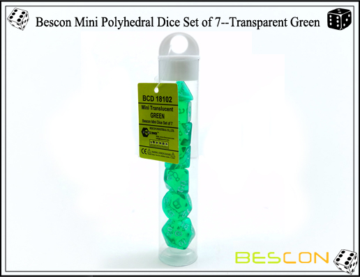 Juego de dados Bescon Mini Polyhedral de 7 - Verde transparente-7 Bescon Mini Polyhedral Dice Set of 7--Transparent Green-7