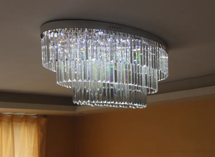 Oval Ceiling Crystal Lamp, Living Room Lamprectangular Double-Layer Lamp