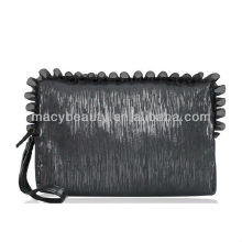 Silk cosmetic bag with lace trim