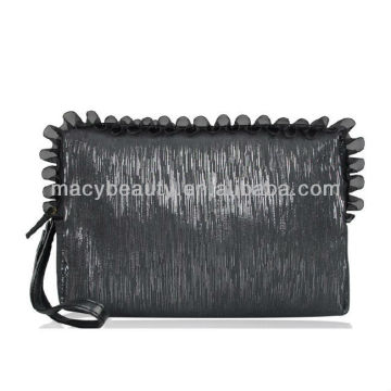 Silk cosmetic bag with lace trim