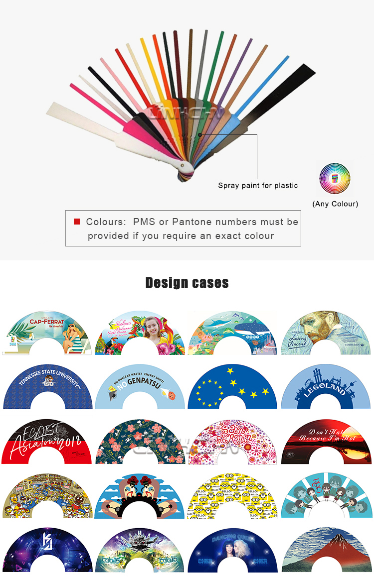 2019 new style plastic sticks fabric hand fan as gift