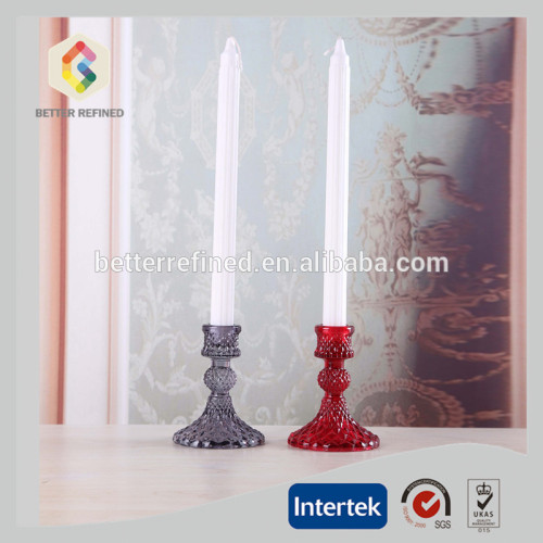 Pressed Jewel Coloured Glass Candlesticks