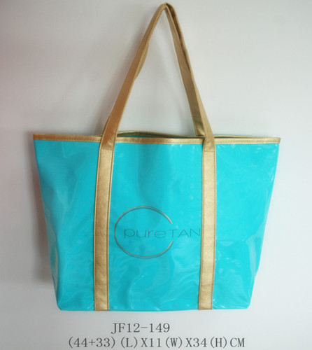 Bue Glossy PVC Tote Bag Withyello Piping