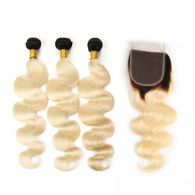 Straight Weave Blonde Hair Show 613 Color 100% Unprocessed Virgin Human Hair Hair Cuticle Lace Closure Modern Brazilian Brazil