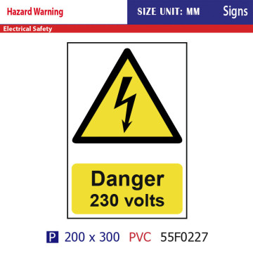 High quatity Caution warning Danger 230 volts Signs pvc board electrical safety signs