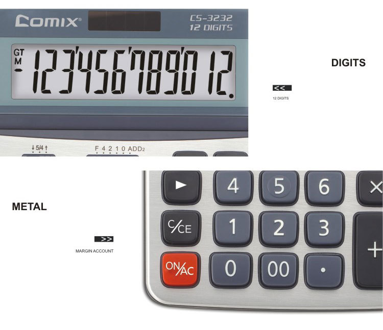 Large screen dual power 12 digits electronic citizen calculator