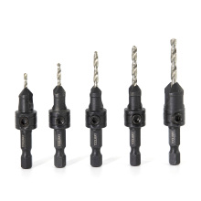 5-Piece Countersink Drill Bit Set with Quick Change Hex Shank: Ideal for Woodworking Projects