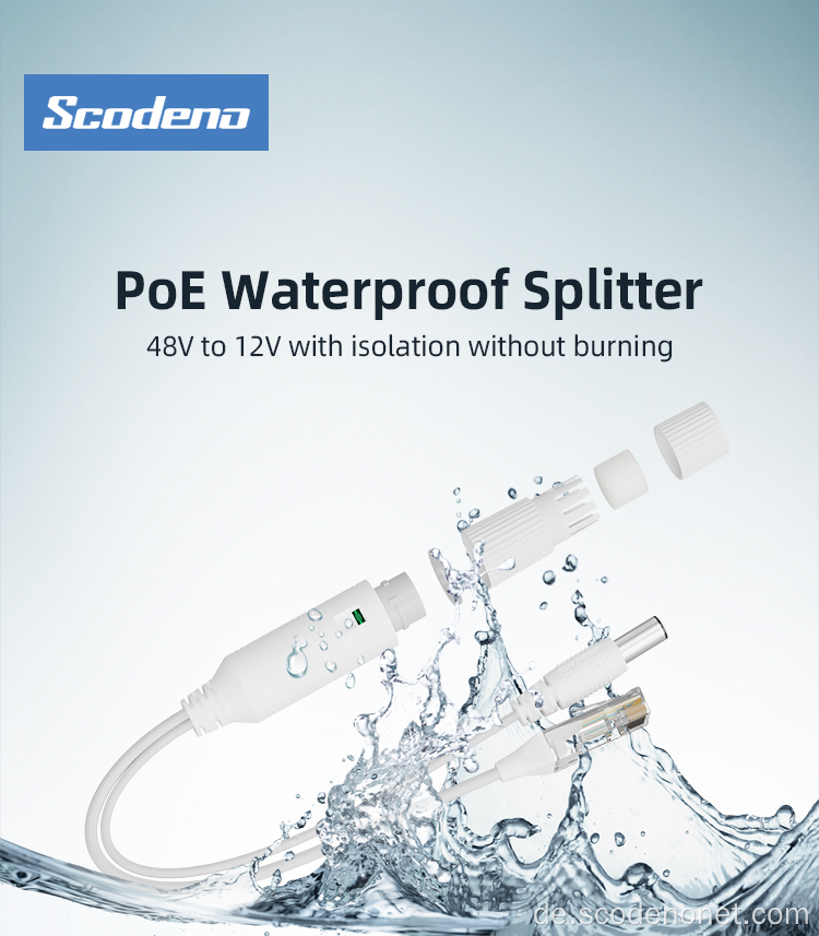 Heißer Verkauf DC12V zu DC48V 10/100M Mini aktiver wasserdichter PoE-Splitter für IP-Kamera