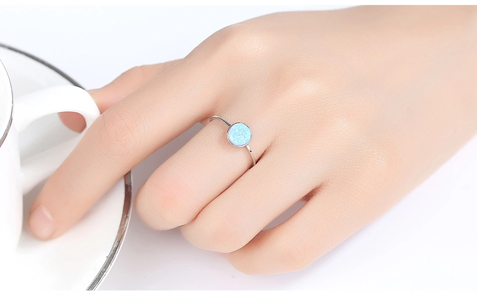 Classic 925 Sterling Silver Circle Opal Finger Rings