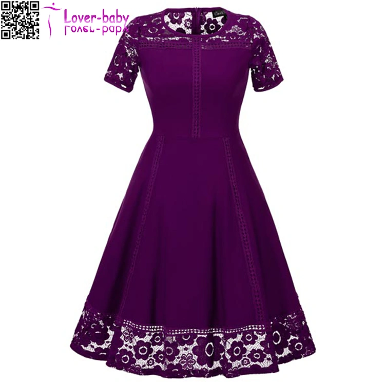 Lace Round Neck Short Sleeve Princess A Line New Fashion Prom Dress L36173-2