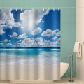 Sea Wave Beach Waterdicht douchegordijn Blauwe oceaan Witte wolken Badkamer Decor Douchegordijn met haken