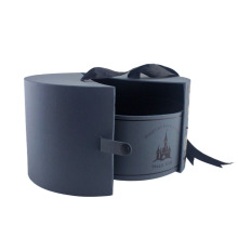 Special Open Navy Blue Cardboard Round Box Ribbon