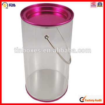 tin lid handle package plastic clear round pvc sugar tin box