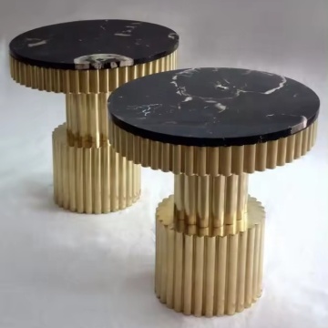 Polished Brass and Natural Marble High-End End Table - Pluto Occasional Tables