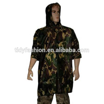 Durable PVC Long Hooded Waterproof Military Rainwear