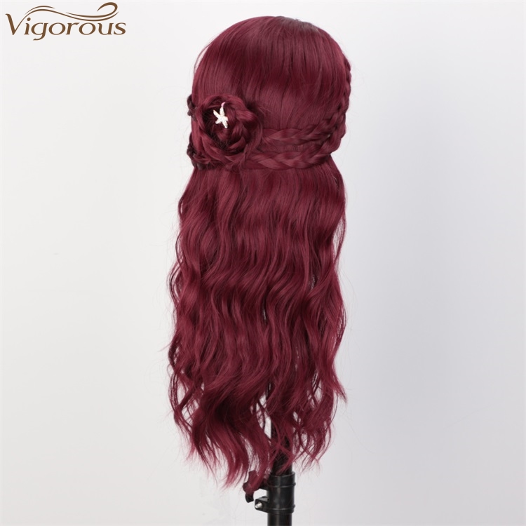 Vigorous High Temperature Long Wavy Wig Middle Part Synthetic Red Wigs For Black Women Cosplay Party Wigs Wholesale Price