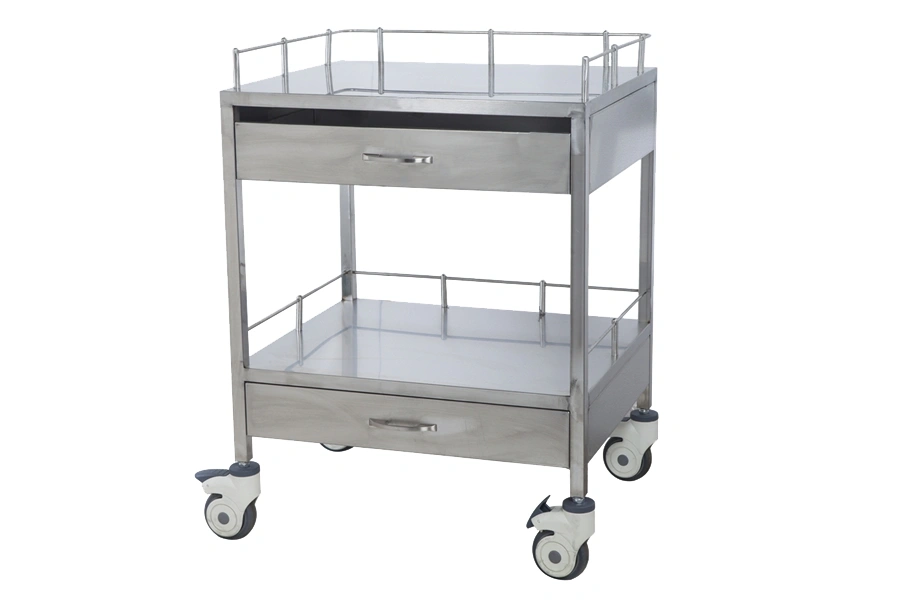 Hospital Stainless Steel Clinic Furniture Medicine Treatment Trolley with Three Shelves