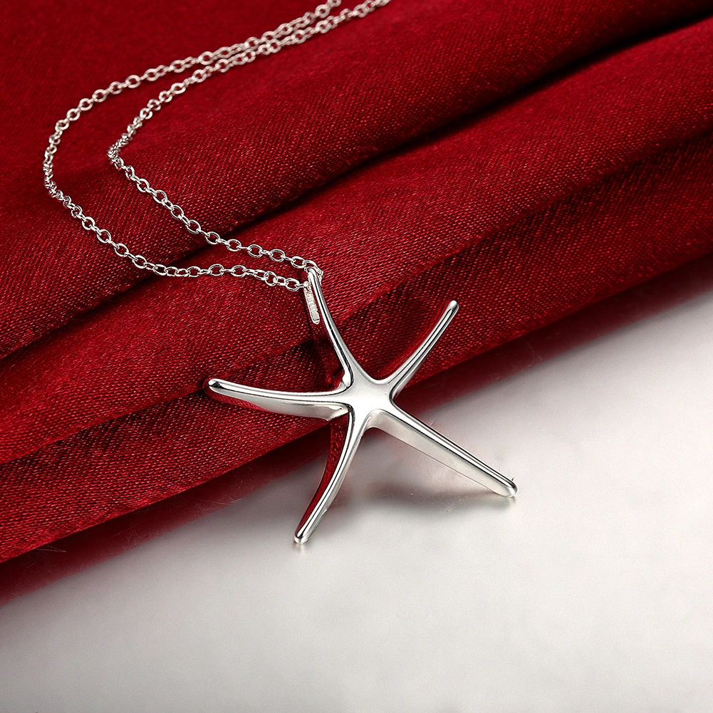 Modern Classical Silver Jewelry Romantic Sea Star Slide Chain Pendant Necklace for Women