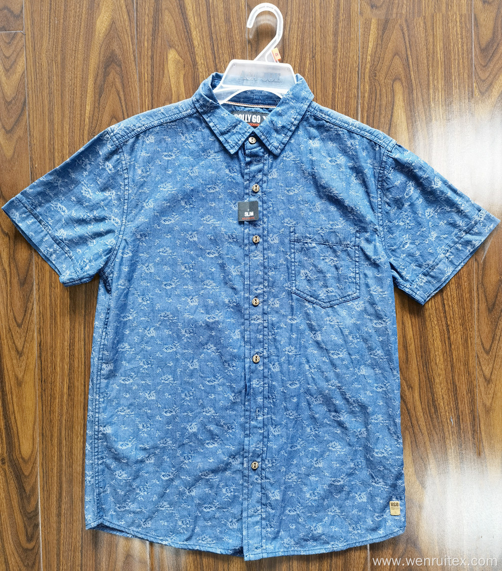 100% Cotton Men's Short-sleeve Shirting Dyed Printed Shirts