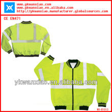 reflective yellow jacket with waterproof ,waterproof yellow jacket with rib collar, safety yellow jacket with multi~pockets