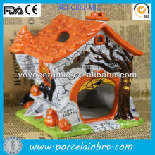 orange house shaped candle holder ceramic halloween house