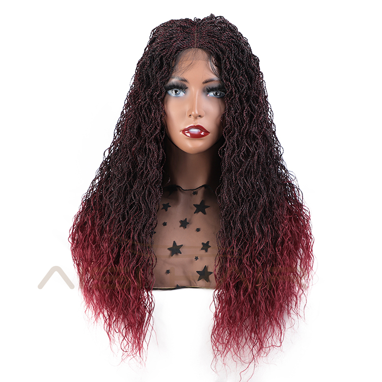 Aisi Hair Wholesale Senegalese Twist Braided Ombre Red Swiss Lace Wigs Long Braided Lace Frontal Wigs For Black White Women