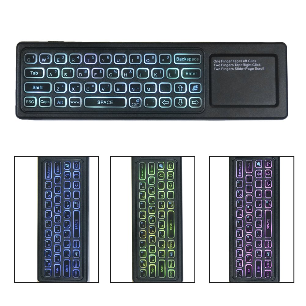 Mini Wireless Keyboard/Air Remote Control/Mouse/Touchpad with Colorful Backlit for Windows Mini PC Stick