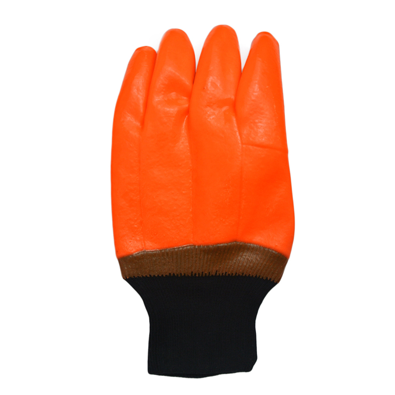 Fluorescent oil resistant pvc coated glove black knit wrist