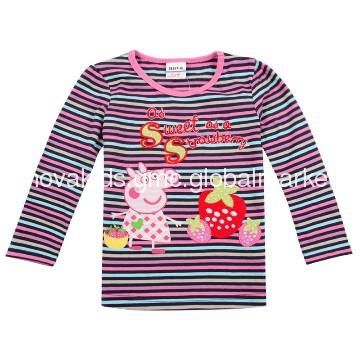 F4129  kids clothing wholesale girls long sleeve t shir with peppa pig