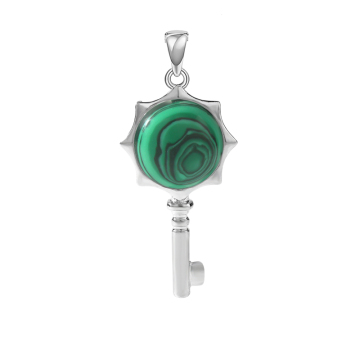 Malachite Cabs Silver Key Pendant for DIY Making Jewelry