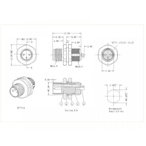 M8-XP-M-194 M8 2 ~ 8P Blocco maschio Back Saldatura non schedata