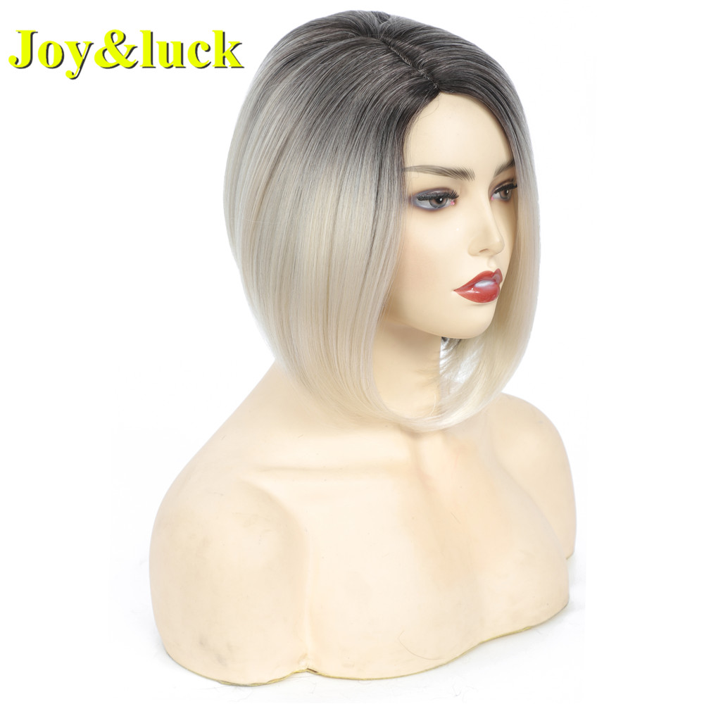 Wholesale Hair for Women Side Part Dark Root Scalp Wig Black Ombre Blonde Natural Straight Short Bob Cut Wig Synthetic Hair Wigs