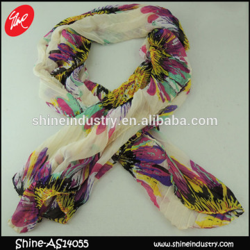 Hot sale Literary style colorful flower pleated scarf